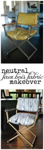 Power In Neutral: Faux Bois fabric. Check out this round-up of neutral inspired furniture makeovers! This mid-century desk chair went from tacky leather to sleek with a Faux Bois refresh. www.huntandhost.net
