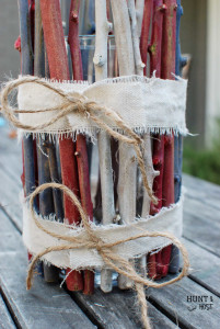 Patriotic Twig Vase: A fun summer project made from the junk in your yard. www.huntandhost.net