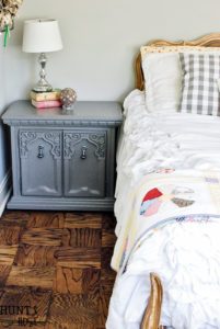 This painted furniture makeover is perfect for my almost teenage girls bedroom! A little glam on the hardware is the crowning touch on a not to young, not to old nightstand makeover.