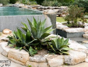 Visit the garden of a sleek rustic modern home with breathtaking views around every corner, agave and native vegetation, infinity pool and pecan orchard all overlook the Brazos River in the distance.