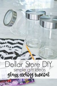 Dollar Store DIY easy gift ideas. Glass jar etching tutorial, dollar store jar filled with bath bombs, perfect for teacher gifts, Christmas gifts or just because! This is the cutest, easy and inexpensive gift ever.