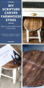 how to carve a Bible verse into furniture. If you want to learn a special furniture makeover technique that will add interest to your furniture makeovers try wood carving. It is a great way to make unique furniture for your home. I have a complete tutorial on how to use a Dremel to carve wirds into wood! #woodcarving #furnituremakeoveridea #christiandecor