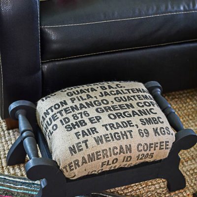Two Ideas to Save Money on Re-upholstering: Coffee Sack Covered Stool