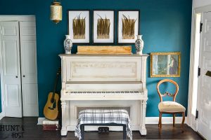 Painted Piano: This 100 year old piano gets a makeover with a two color scheme, a fresh piano painting idea with a color and product source guide.