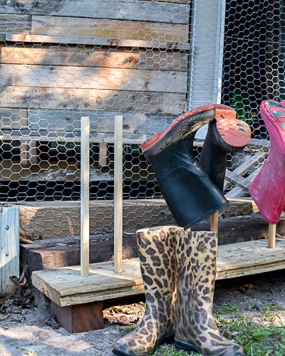 Do you have boot and shoes scattered everywhere? This easy DIY boot rack will take an afternoon to make and get those muck boots organized!