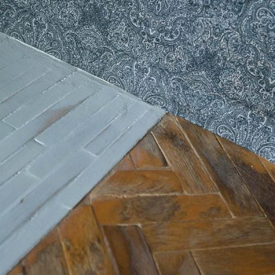 DIY Herringbone Wood Floors and Fabric Wallpaper Dollhouse Updates