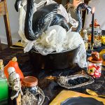 Halloween has gone glam! This crazy lady scientist glam Halloween table setting is so fun, full of fantastic Halloween decorating ideas and Halloween DIY. Featuring zombie flamingos being concocted! Plus Cost Plus World Market Halloween photo contest information.