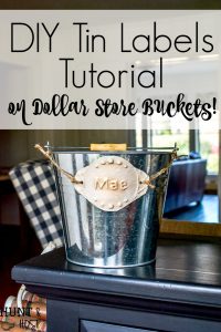 I want to make these cute DIY tin labels for organizing. Can you believe these are dollar store buckets - so many organizing ideas from the dollar store in this article!