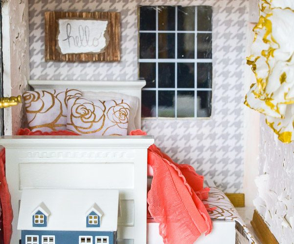 Childhood dollhouse makeover! This girls bedroom gets a vintage glam look, perfect for a teenage girls room. With a mix of gold and bold, old and new you will want to move in!