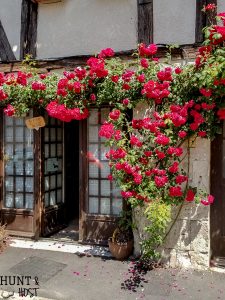 doors covered in floral arch in a small town in France. Headed to the brocante it was fun to see all the entryways covered in flowers. Climbing roses over each door were gorgeous. #frenchflwoers #franceinbloom #climbingroses #doorgoals #frenchcountrydecor