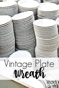 Make your own gorgeous wreath from vintage ironstone plates or hotel china. This DIY ironstone plate wreath tutorial is so simple and is perfect for vintage farmhouse decor. #ironstone #vintagewreath #roundtop #antiquesweek #wreathmaker