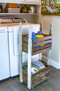 Make your own DIY vintage style laundry cart to help organize your laundry room on a budget with style. Add extra storage with this rolling spacesaver. #vinatgestyle