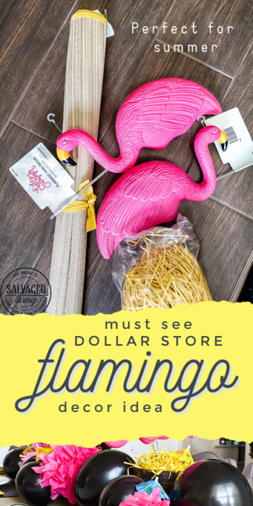 this table decor idea is a must see dollar store decor idea. If you want a fun flamingo party theme with flamingo decor this cute summer table will give you lots of inspiration. When you grab these flamingo decorations at the Dollar Tree you can get adorable party decor on a budget! #dollartreecraft #dollartreedecor #flamingoparty 