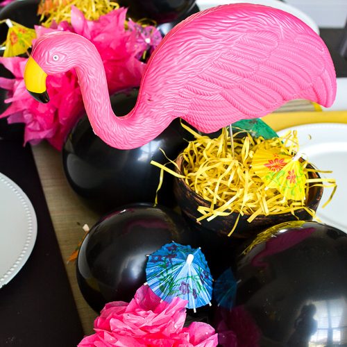 Dollar Store Table Decor for Summer with Flamingos