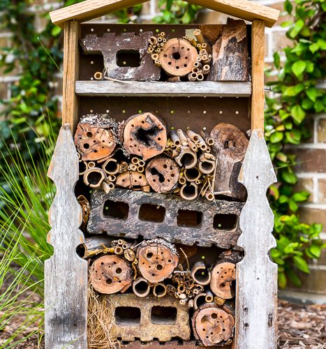 How to build a DIY bug house from scrap wood, perfect for a summer project with kids. Invite good bugs into your garden with this bug hotel, you will soon find solitary bees and insects taking up residence in your yard. #bughouse #savethebees #goodbugs #scrapwood #buildlikeagirl #gardenart #gardenproject #naturalgardencare