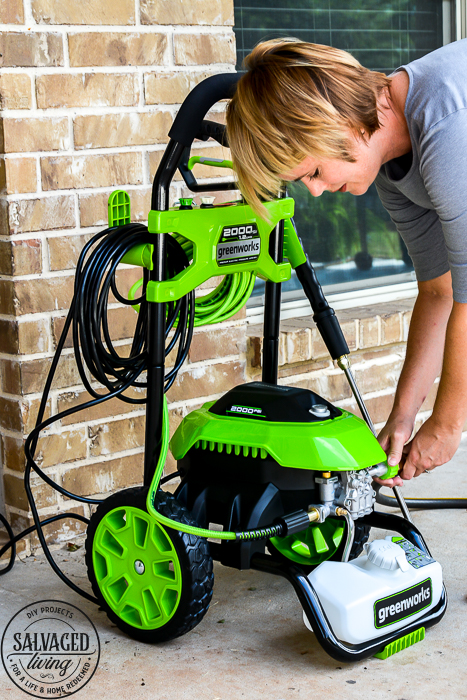 Grab great tips for power washing your concrete patio and getting rid of the paint, stain and dirt stains on your concrete. #pressurewasher #powerwash #cleaningtips #cleanconcrete #springcleaningtips