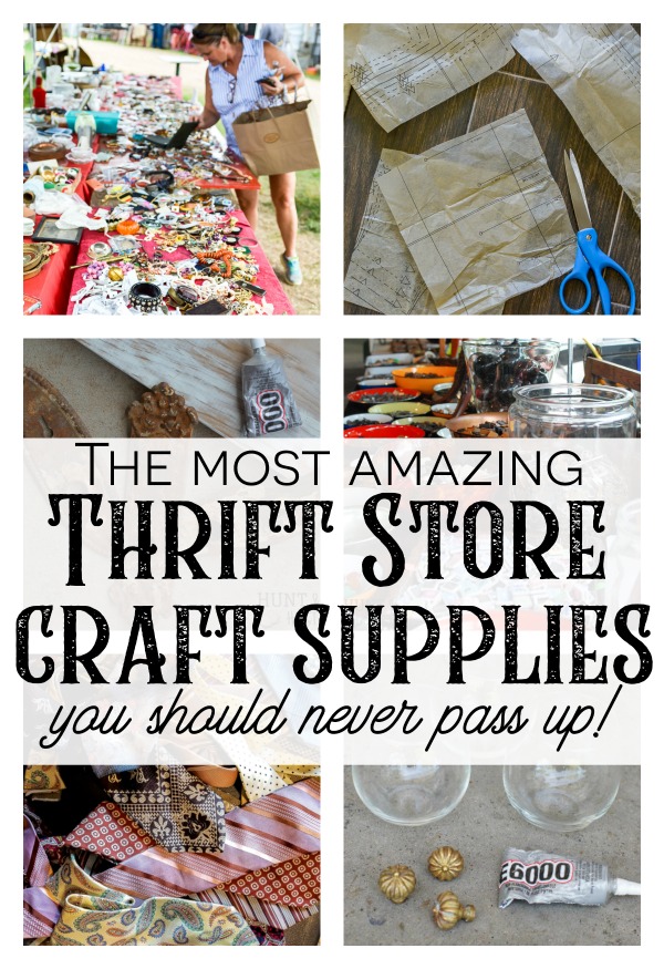 Save this list! Here are my favorite things to look for at thrift stores, garage sales, flea markets and resale shops to use in your DIY projects as unique craft supplies! Thrift store craft ideas and projects come to life when you stash these creative vintage finds as supplies for your upcycling projects! so many ideas here. #upcycle #craftsupplies #thriftstorefinds #craftprojectideas #budgetcraftsupply #vintageDIYideas 