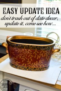 Out of date decor never has to be thrown out. This easy paint update will show you how to look at your out of style decor and make it current. #homedecormakeover #upcycle #painteddecor #chalkpaintproject #updateidea