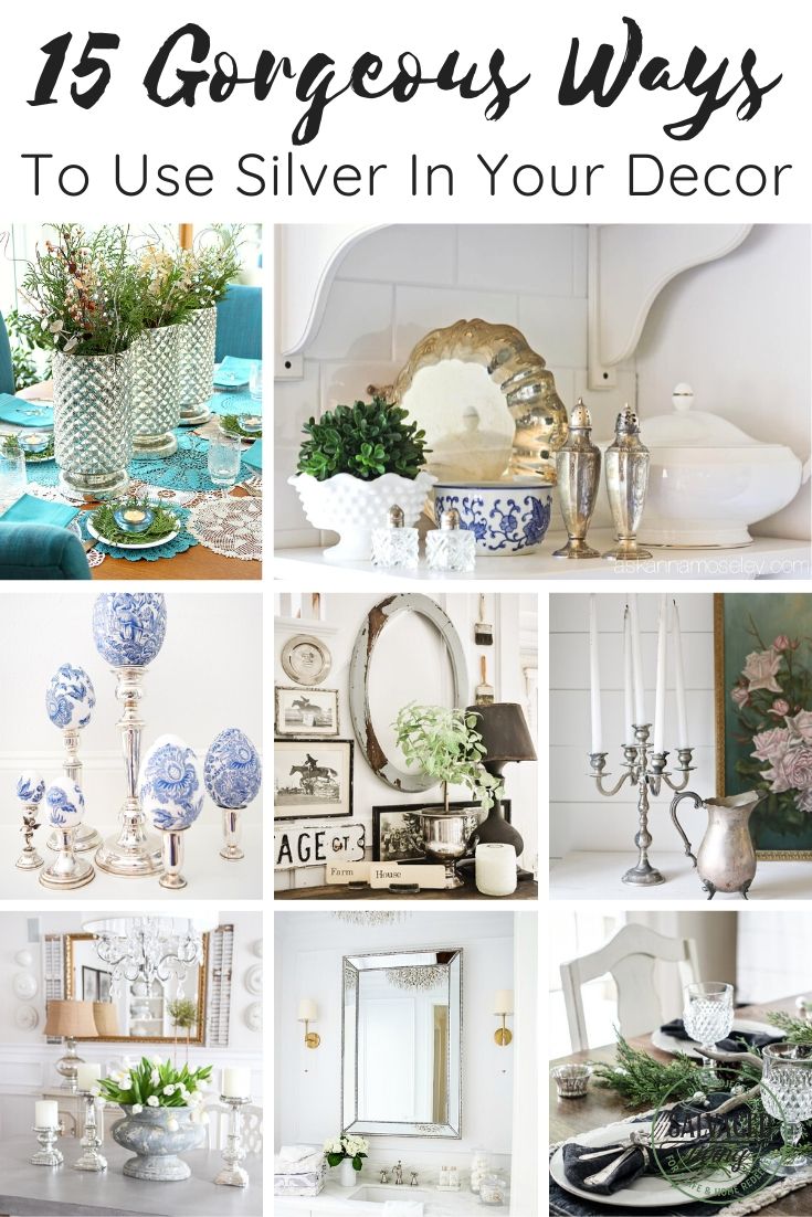 A list of gorgeous ways to decorate with silver in your home decor vignettes, table and styling. Vintage silver is so versatile and the perfect vintage decor item to add age, patina and vintage style to your home on a budget. #vintagesilvervignette #vintagesilverdisplay #silverideas #silverdecoration @vintagesilverfrenchcountrydecor
