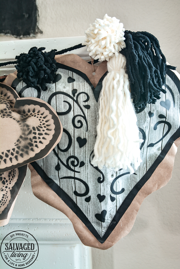 Decorate for Valentine's Day with this neutral black and white theme for stunning Valentine's Day decor and crafts. You can see how to get this look from dollar store supplies for your Valentine's Day decorating ideas! #dollarstoreValentinedecorations #DIYValentinesday #romanticValentinesdaydecor #vintageValentine 