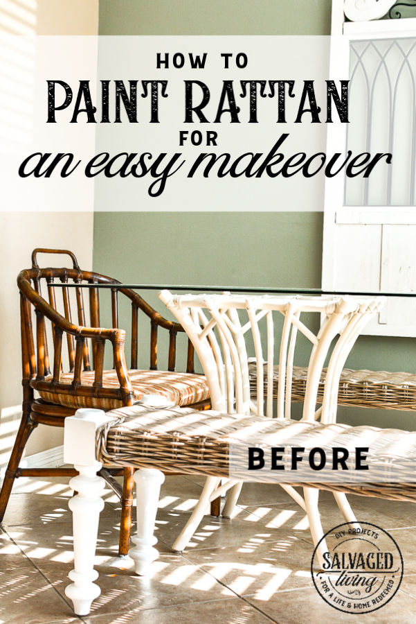 Learn how to paint rattan furniture for a quick and easy makeover. You can redo a room in an afternoon and this inspirational DIY rattan makeover will give you the tips and encouragement to make it happen! Grab your mismatched furniture and use paint to bring it all together! #furniturepainting #paintingtips #wickermakeover #rattanfurniture 