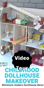 Come tour an amazing miniature dollhouse makeover as a dilapidated childhood dollhouse gets renovated into a modern farmhouse style home with cute DIY miniature craft ideas and dollhouse decorating ideas galore! #miniatureideas #dollhousecrafts #dollhouseideas