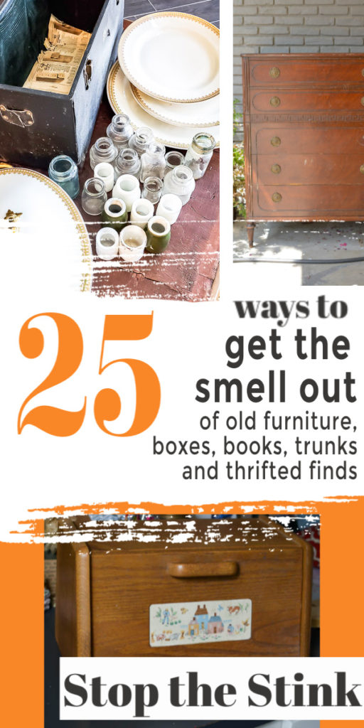 25 ideas on how to get the smell out of old dressers, furniture, wood, cabinets, wood, suitcases, trunks, books and other old thrifted finds for fresh decor you will cherish. #goodtips #odoreater #antiquefurniture