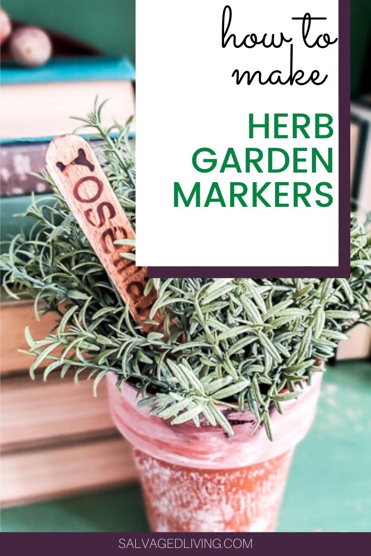 how to make diy herb garden markers for your garden with simple supplies for garden markers that will last inside or out. They make cute farmhouse decor for your indoor potted plants as well. #gardencraft #gardenstake #raisedgardenidea