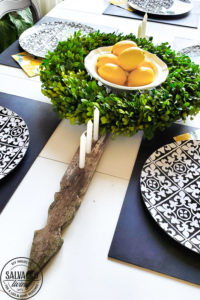 Create an easy DIY centerpiece for your summer tablescape and use it all year round in your home decor. #scrapwood #picketfence #summertable #lemondecor