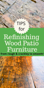 Don't toss your old wood patio furniture if it is weathered and worn! Refinishing wood patio furniture tips are here for you to make your wood patio furniture look like new. #porchdecor #woodrefinishing #furnituremakeover