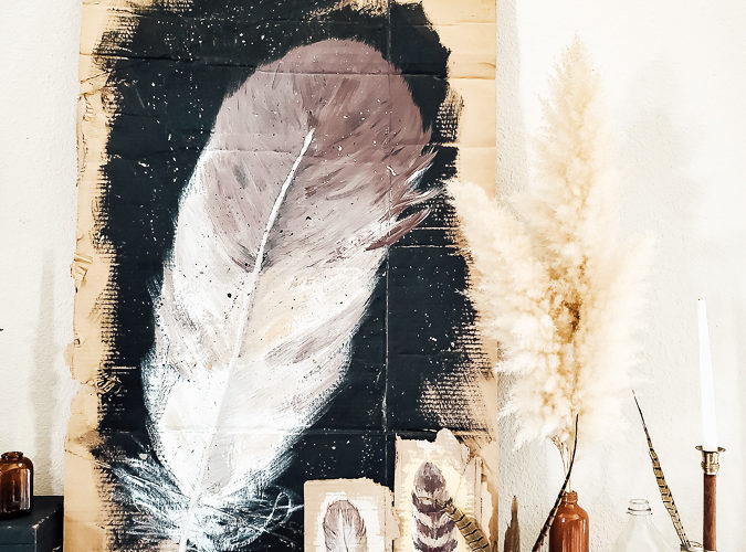DIY Fall Mantel Decor Idea: Feathers and Vintage Finds