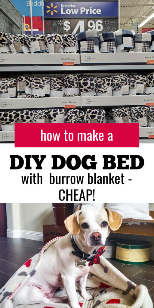 Learn how to make a DIY dig bed with a burrow blanket attached for your small dog. This is the most budget friendly dog bed you will find and my little dog loves to burrow and nest in the blanketed dog bed. #dogbedDIY #nesteddogbed #petburrowbed #DIYpetbed