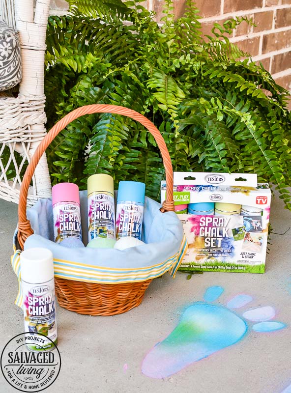Make DIY Easter Bunny tracks your friends and family will love for your Easter decorating. These are perfect proof that Peter Rabbit hopped on by this Easter. Testors Spray Chalk is perfect to create a washable bunny trail. Use this spray chalk on concrete, snow, glass, dirt, vinyl siding, asphalt, pavers and more. Rinse off with water and enjoy a creative and colorful Easter outdoors! #spraychalk #testors #testorsspraychalk #easter #easterbunny #eastersunday #happyeaster #sponsored