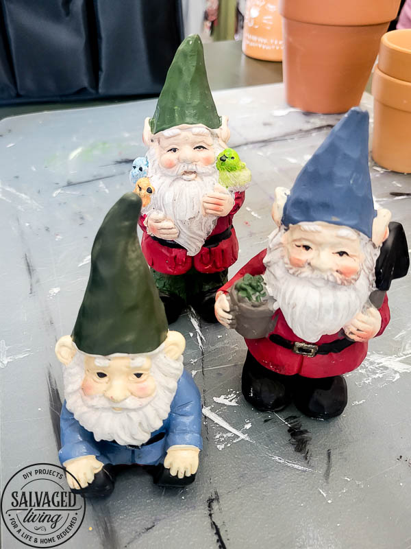 Dollar Store Gnomes set of 3 before Makeover
