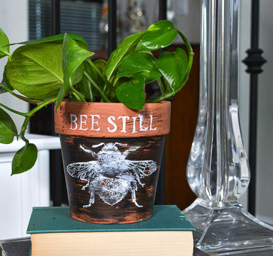 Stamped Terra Cotta Pot with bumblebee