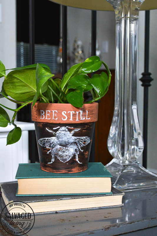 Stamped Terra Cotta Pot with bumblebee