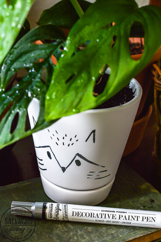 free decor idea for planter pot makeover with chrome paint pens - Salvaged  Living