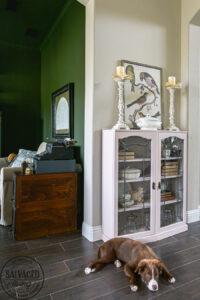 An old antique cabinet gets a transformation makeover with ease, Rust-Oleum's Chalk Finish Spray Paint in Blush Pink adds a soft and sweet touch to my home! See how easy this furniture makeover is with this easy to use spray chalk paint, it makes furniture painting a breeze. #rustoleum #rustoleumimagine #chalkspray #upcycled #upcycledfurniture #sponsored