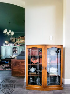 An old antique cabinet gets a transformation makeover with ease, Rust-Oleum's Chalk Finish Spray Paint in Blush Pink adds a soft and sweet touch to my home! See how easy this furniture makeover is with this easy to use spray chalk paint, it makes furniture painting a breeze. #rustoleum #rustoleumimagine #chalkspray #upcycled #upcycledfurniture #sponsored