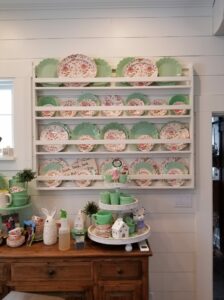 diy plate rack with green dishes