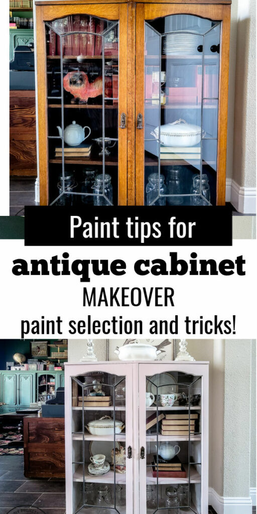An old antique cabinet gets a transformation makeover with ease, Rust-Oleum's Chalk Finish Spray Paint in Blush Pink adds a soft and sweet touch to my home! See how easy this furniture makeover is with this easy to use spray chalk paint, it makes furniture painting a breeze. #rustoleum #rustoleumimagine #chalkspray #upcycled #upcycledfurniture #sponsored