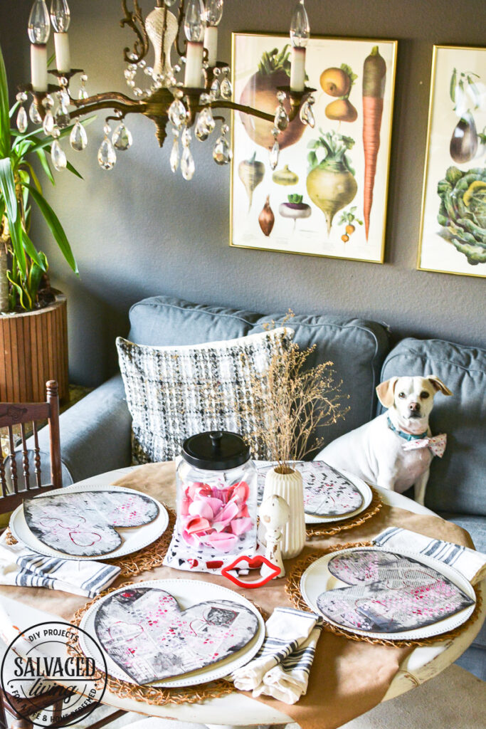 Get ideas for a simple Valentine's Day table you can create with a dollar store item and fun layering. A Valentine's Day table doesn't have to cost a lot, it can be cheap and cute! #valentinesdayinspiration #valentinesdaydollarstore #valentinesdecorideas