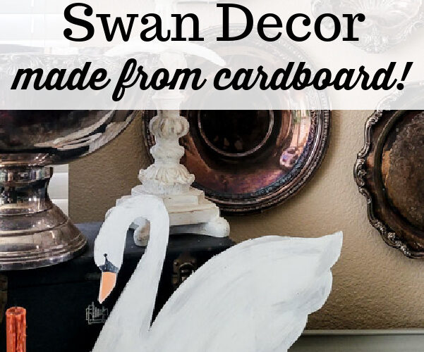 hunting for vintage swan decor and having a hard time finding it on a budget? No worries - make your own with this quick and easy cardboard project! I provide the pattern for a large swan decor piece and you do the simple work of cutting and painting! Make your vintage summer vignettes complete with this beautiful high-end craft project! #cardboarddecor #swandecor #vintagesummer
