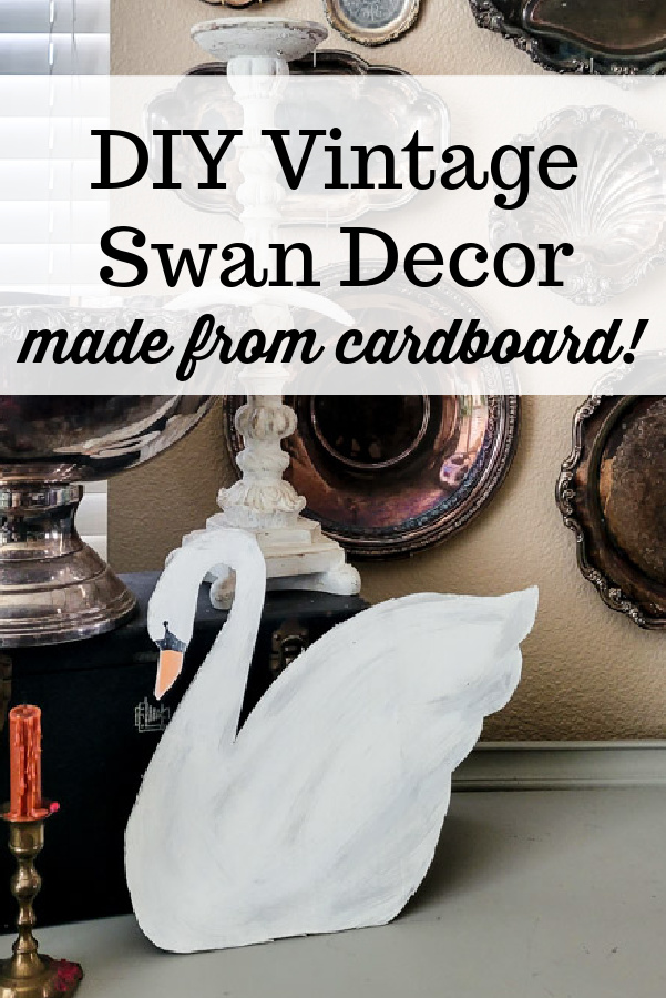 hunting for vintage swan decor and having a hard time finding it on a budget? No worries - make your own with this quick and easy cardboard project! I provide the pattern for a large swan decor piece and you do the simple work of cutting and painting! Make your vintage summer vignettes complete with this beautiful high-end craft project! #cardboarddecor #swandecor #vintagesummer