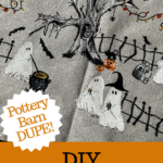 This scary squad halloween table runner would normally cost you $99... but I'm going to show you how to make it for $15 or less! Such a budget-friendly, fun project for Halloween. #halloweenDIY #halloweenproject #tablerunnerDIY #spookyDIY #budgetfriendlyhalloweendecor #cheaphalloweendecor #halloweendecordupe