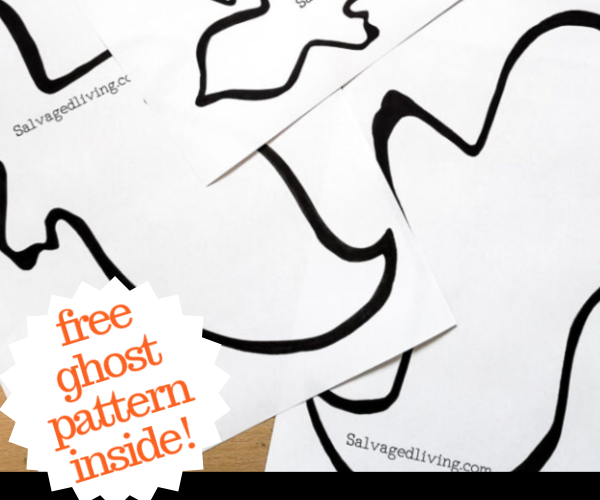 Cheap Halloween decor idea! Grab this free pattern! Free ghost pattern for DIY cardboard ghosts, perfect for your Halloween mantle or Halloween tablescape. Make sweet Halloween ghosts or scary Halloween ghouls with this budget friendly Halloween craft! #cardboardcraft #cheapHalloween #Halloweengarland #freeHalloweendecor