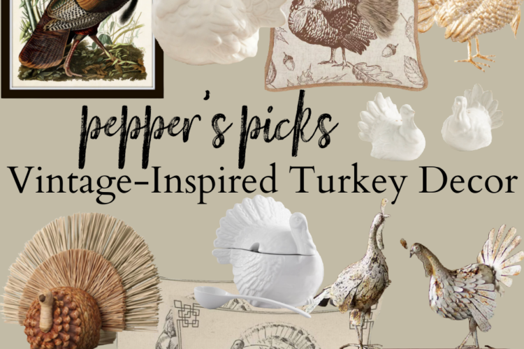 This vintage-inspired turkey decor is exactly what you need in your home to nod to Fall. Vintage, cozy, curated & beautiful coming your way! #turkeydecor #vintageinspired #falldecor