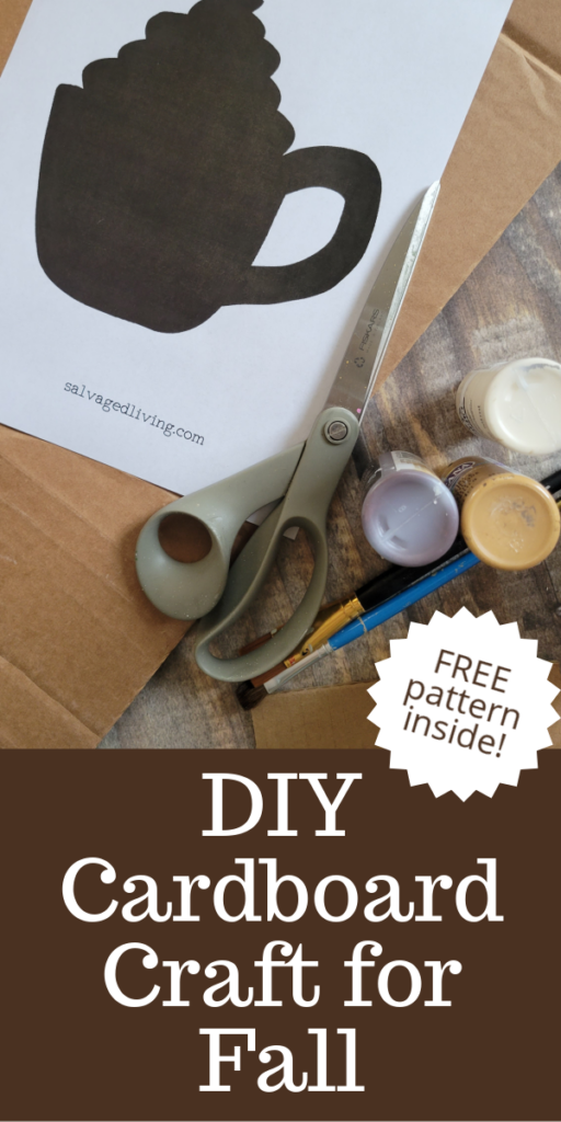Check out this unique DIY cardboard craft for Fall. I've got a free print for you, and all you really need is cardboard & paint! #easyfalldiy #diyfalldecor #cardboardcraft #latteart