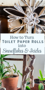 Here's how to turn toilet paper rolls into snowflakes and icicles to create your own budget-friendly winter wonderland! #toiletpaperroll #toiletpaperrolldiy #winterdecordiy