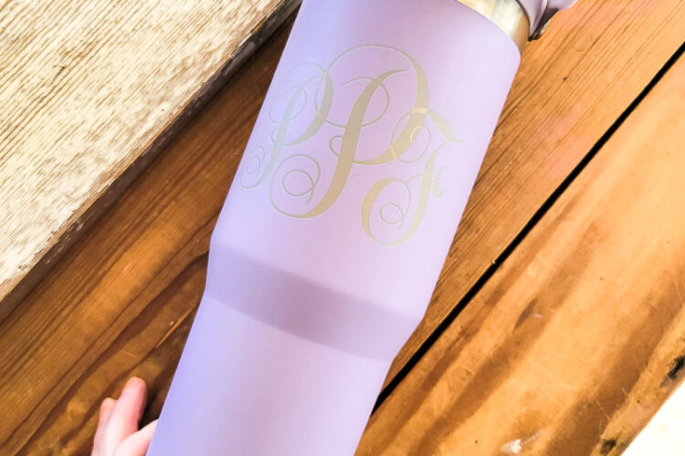 How to engrave a Stanley Tumbler or Yeti Tumbler. Personalized Stanley Quenchers are a great gift or fun to have youth your monogram or 360 design. I will show you how to laser a metal tumbler yourself and the trick to getting your design centered on your tumbler. DIY laser engraved items are a great place to start for a small at home business as well! Get all the laser machine tips and review here! #laserengrave #etchedstanley #personalizedstanley #personalizedyeti #etchedyeti #etchedstanley #monogrammedtumbler #lasermachineproject #beginnerlaserproject